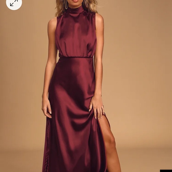 Lulus lassic Elegance Wine Satin Sleeveless Mock Neck Maxi Dress - Picture 3 of 4